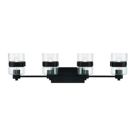 Designers Fountain Midnight La 33in 4-Light Matte Black Modern Indoor Vanity Light with Clear Glass Shades D222M-4B-MB